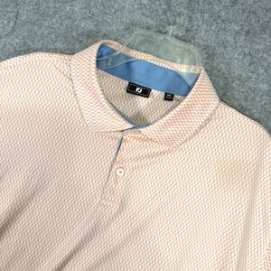 FootJoy Golf Polo Mens 2XL Orange White Geometric Diamond Stretch Short‎ Sleeve
